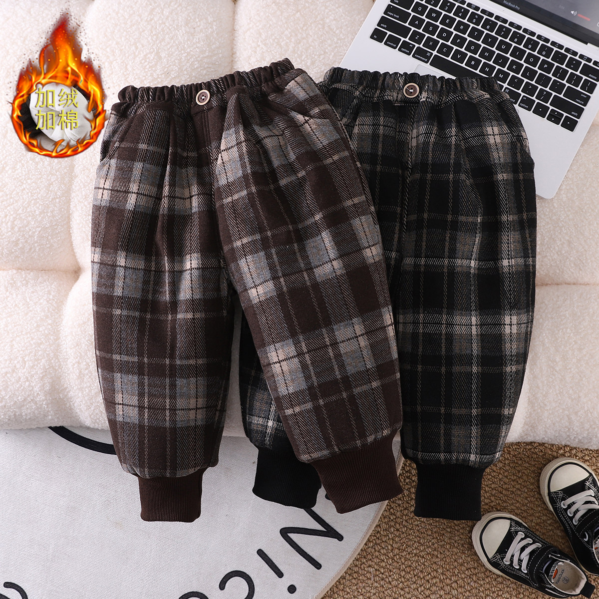 男童一条过冬棉裤加绒加厚冬季外穿小童格子裤婴儿宝宝三层夹棉裤,童装/婴儿装/亲子装,裤子,淘宝优惠券,粉丝福利购,淘宝优惠卷