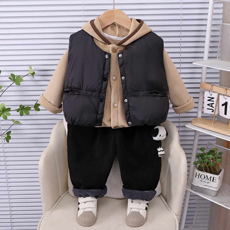 男童冬装加绒加厚奥利绒套装新款儿童帅宝宝冬季棉服马甲三件套潮