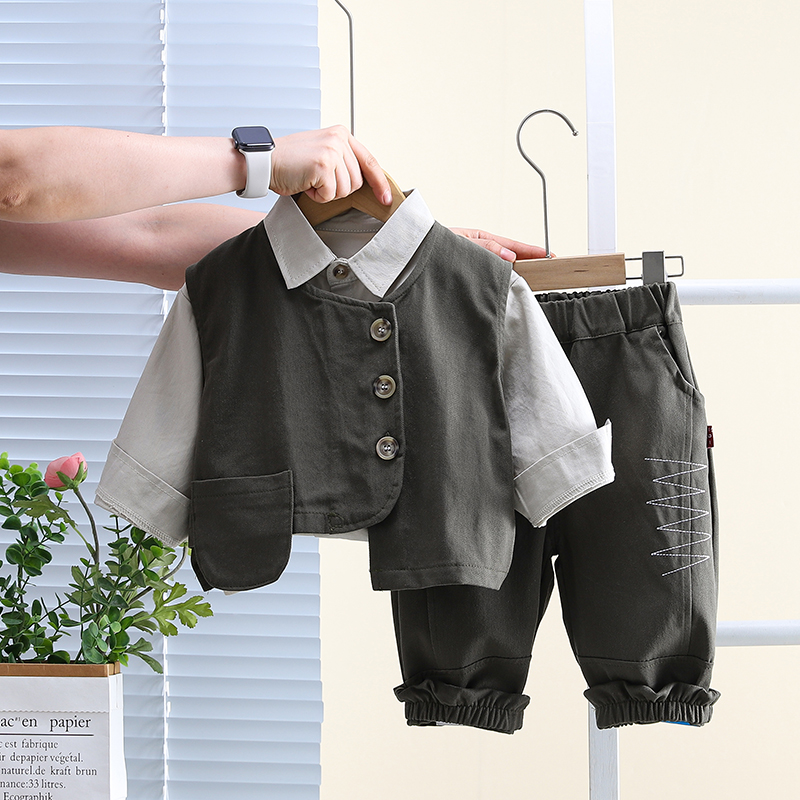 休闲衬衫宝宝工装马甲三件套