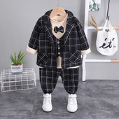 小西服1 三件套宝宝冬季 5岁3小男孩帅气礼服 加绒加厚西装 男童冬装