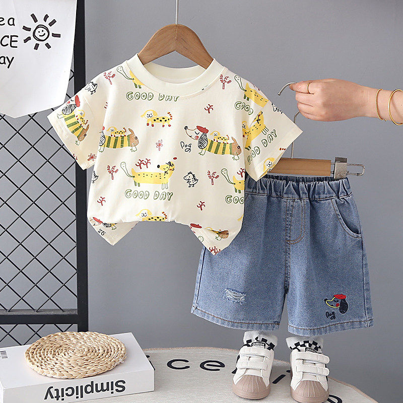 男童套装夏季韩版衣服1-5岁3宝宝休闲洋气夏装卡通短袖两件套T恤4