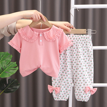 夏季 洋气时髦薄款 短袖 夏装 儿童网红宝宝纯棉衣服 2024新款 女童套装