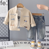 儿童帅气卫衣小童秋装 2026新款 宝宝春秋皮衣三件套 春秋季 男童套装