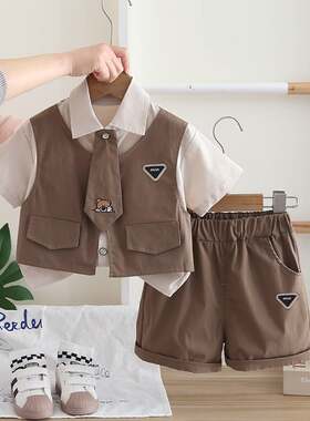 儿童帅气西装夏季马甲礼服两件套