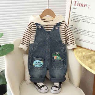 宝宝秋装牛仔背带裤套装2026新款男童春秋季1一3岁婴幼儿童两件套