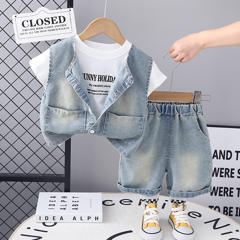 宝宝夏装儿童衣服牛仔短袖三件套