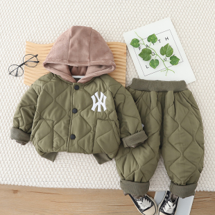 开衫 男女童加绒棉服加厚棉衣套装 冬装 宝宝儿童冬季 两件套 2025新款