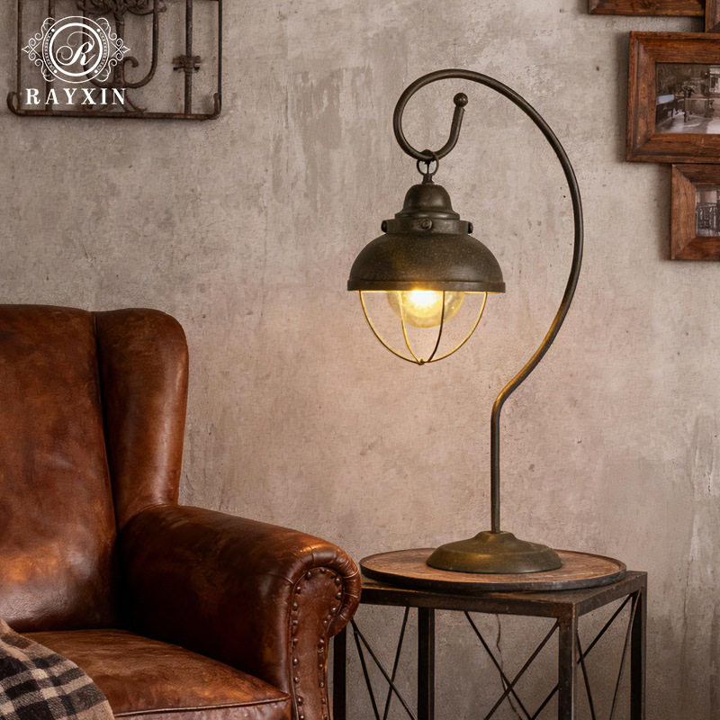 美式工业风复古铁艺台灯床头氛围灯酒店餐厅书桌装饰灯具摆件