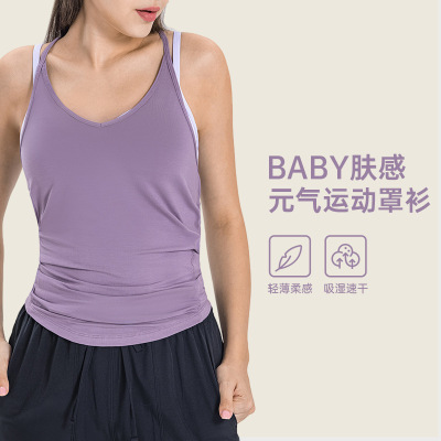 户外新款轻薄柔感吸湿速干运动背心罩衫开叉绑带瑜伽上衣DSS062