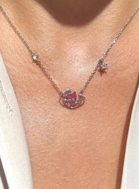 跨境新款爱心月亮铜镀18K真金锁骨链小众轻奢风微镶锆石气质项链