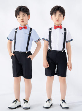 男童背带短裤套装夏款幼儿园小学男生六一毕业班演出主持活动礼服