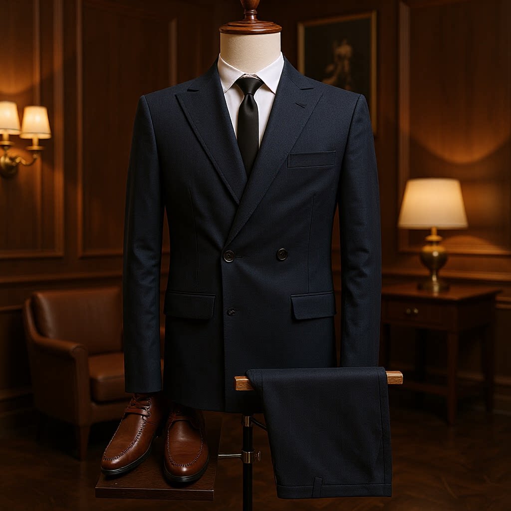 2026男士修身西服套装黑色韩版双排扣西装外套定制高级休闲商务