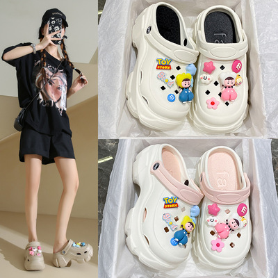 5154拖鞋女2024新款夏季外穿卡通洞洞鞋百搭厚底软底增高森系拖鞋