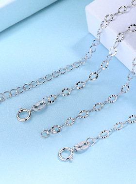 s925纯银项链车花压扁链时尚配链银饰搭配链锁骨单裸厂家直销热卖