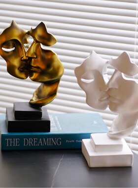 创意沉默是金情侣亲吻人脸面具树脂摆件个性家居房间装饰一手货源