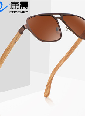 金属双梁竹木眼镜男时尚经典飞行员驾驶防紫外线偏光太阳墨镜