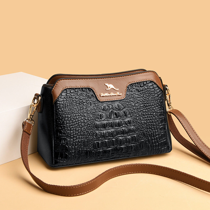 女包2025新款潮流单肩包大容量多层鳄鱼纹斜挎包跨境简约水桶包