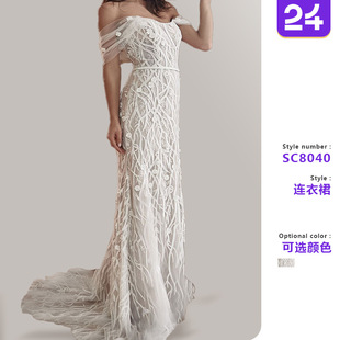 亚马逊女海边度假女装 2025秋 显瘦鱼尾性感露背吊带蕾丝花连衣裙