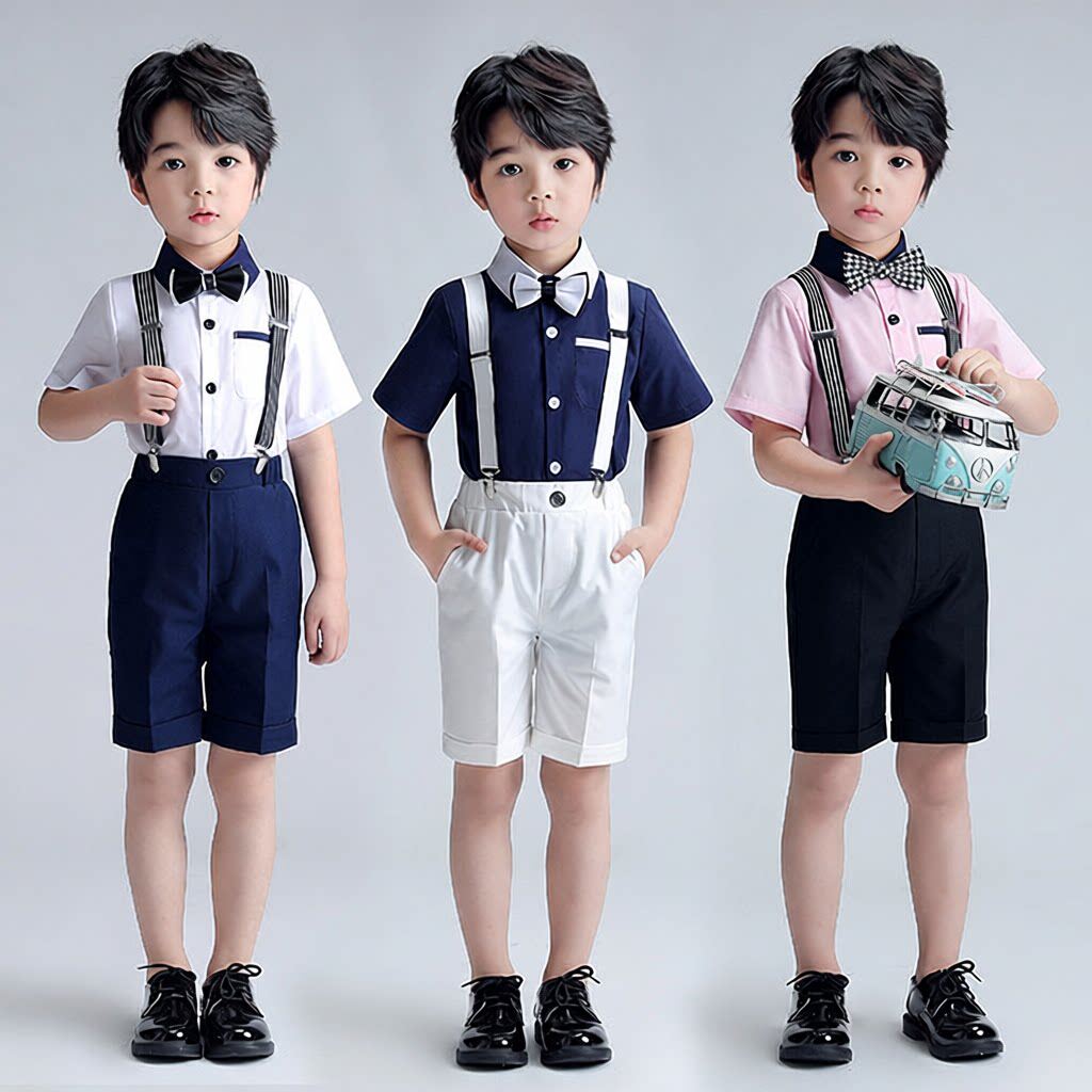 儿童演出服夏季男童背带裤学生合唱主持钢琴表演六一宝宝礼服