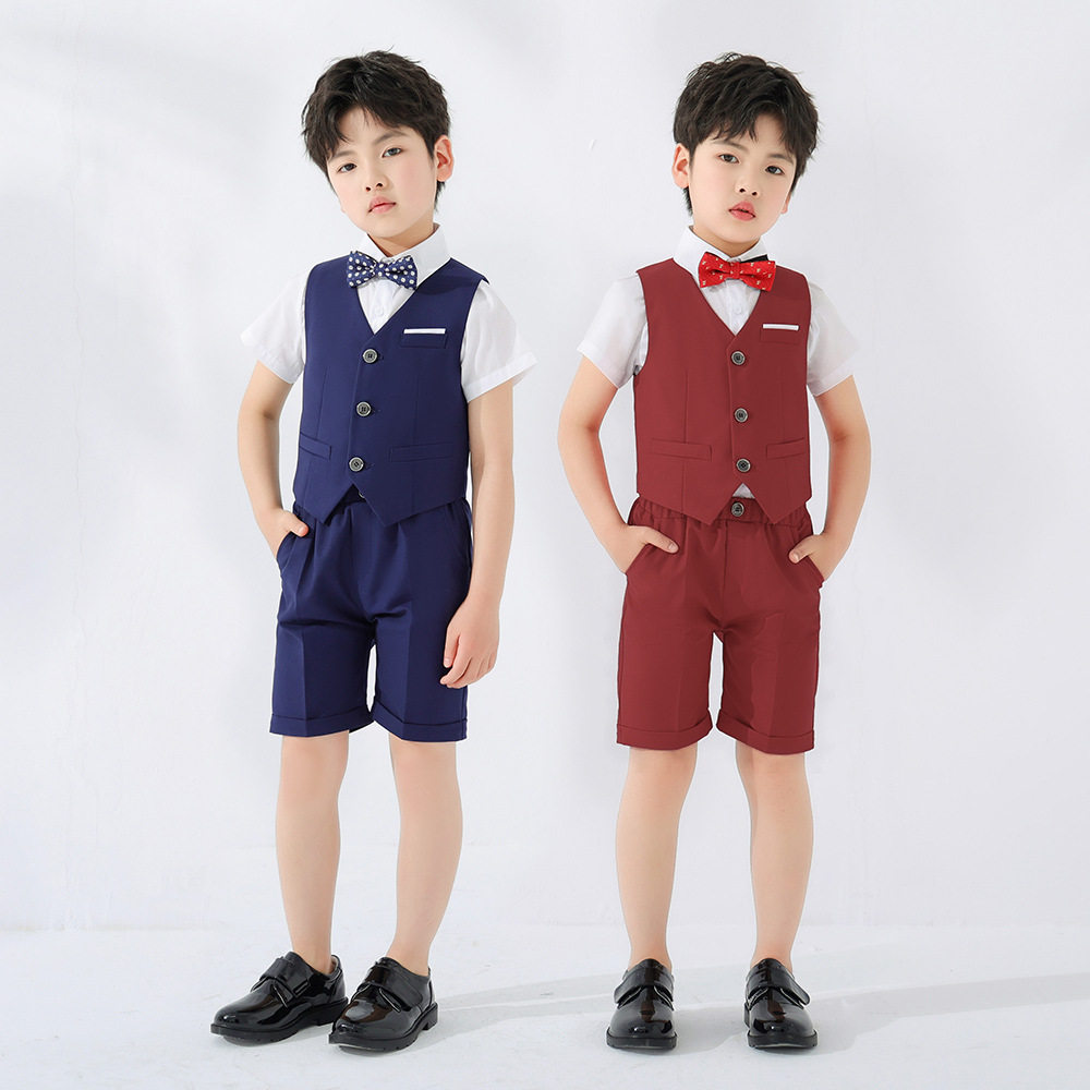 儿童西装男童夏季短裤马甲套装中小童六一主持演出花童摄影礼服