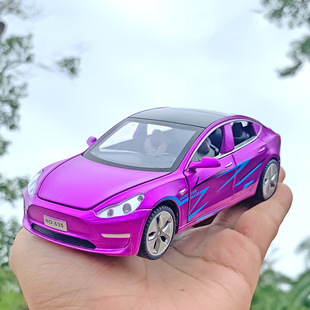 32特啦电动汽车模型MODEL3合金模型带灯光音效拉回力汽车吃鸡同