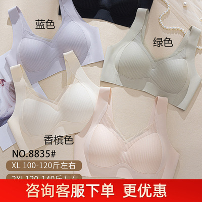 女士冰丝无痕分码宽肩带美背无钢圈固定杯蕾丝拼接时尚8835美背