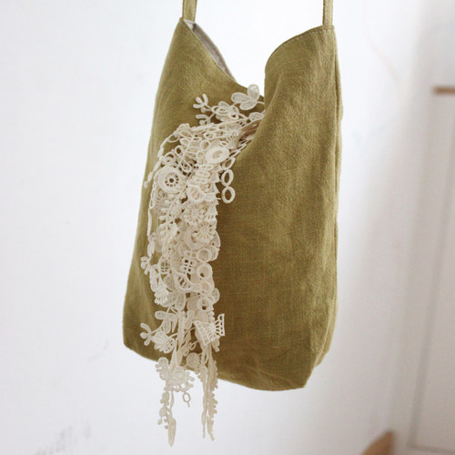 原创小众单肩包蕾丝穗黄色