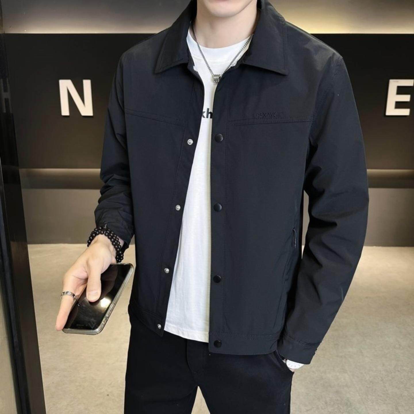 普洛克正品男装 春新款翻领夹克时尚潮流帅气外套灰色黑色豆绿色