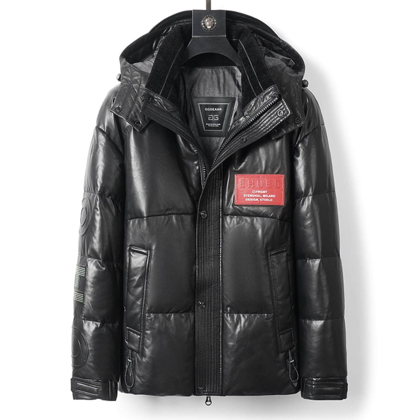 普洛克正品绒服男装冬装加厚面包服保暖连帽绵羊皮羽绒皮夹克外套