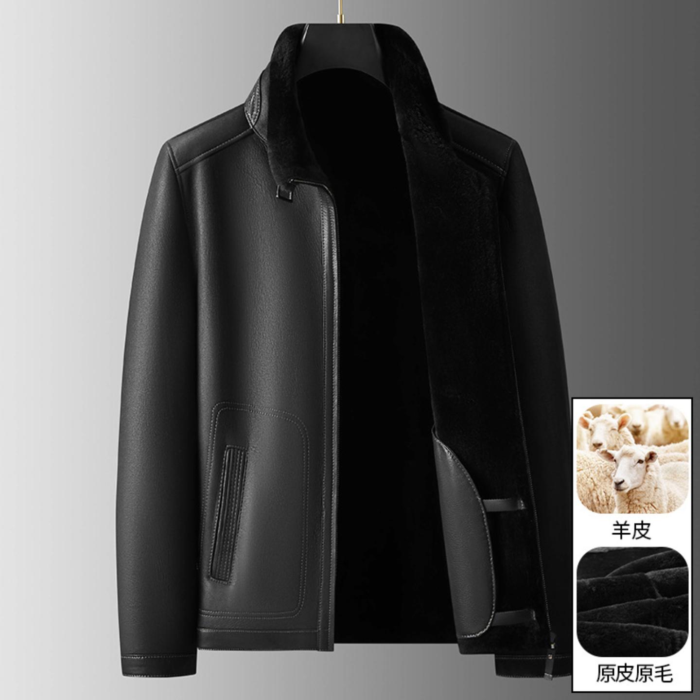 普洛克正品一体冬季加厚保暖真皮皮衣原皮原毛防风羊皮真皮外套男