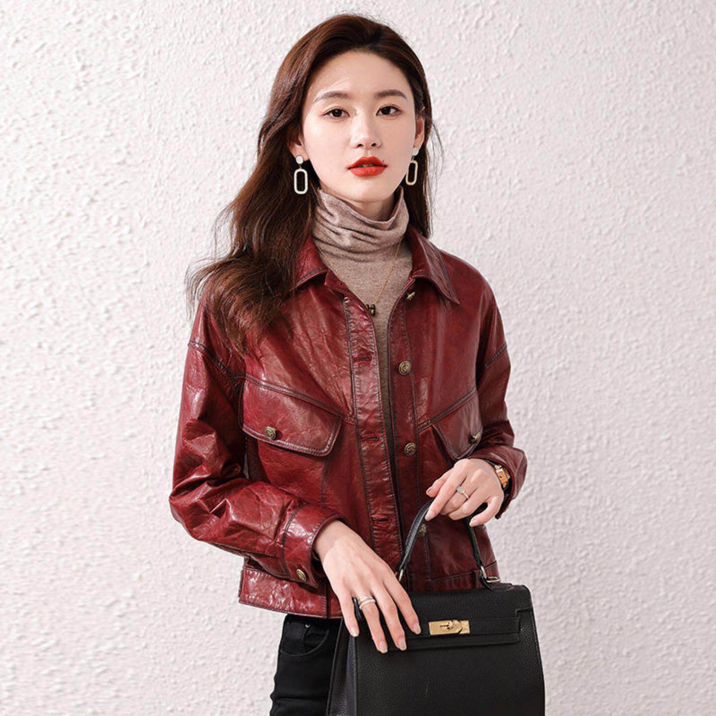 普洛克正品女装 春秋冬真皮皮衣绵羊皮时尚皮衣夹克外套户外上衣