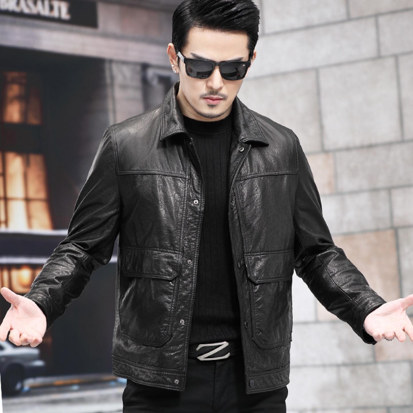 普洛克正品皮皮衣男头层牛皮夹克商务男装时尚百搭外套机车皮衣潮