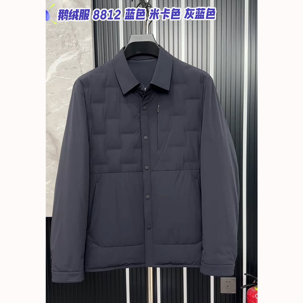 普洛克男装新款 中老年翻领秋冬羽绒服厚外套商务休闲白鹅绒上衣2