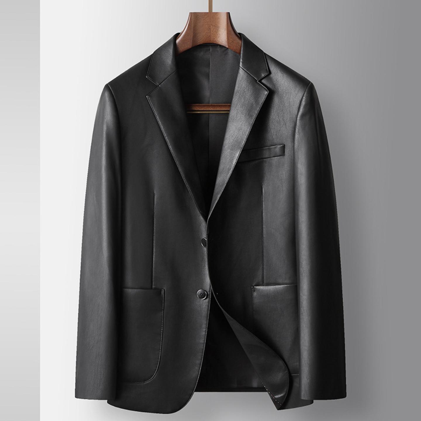普洛克正品装2025秋冬轻奢商务PU皮单西中青年纯色单排扣西服外套