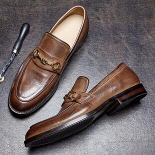 普洛克正品真皮乐福鞋男士高档商务通勤英伦男鞋头层牛皮休闲皮鞋