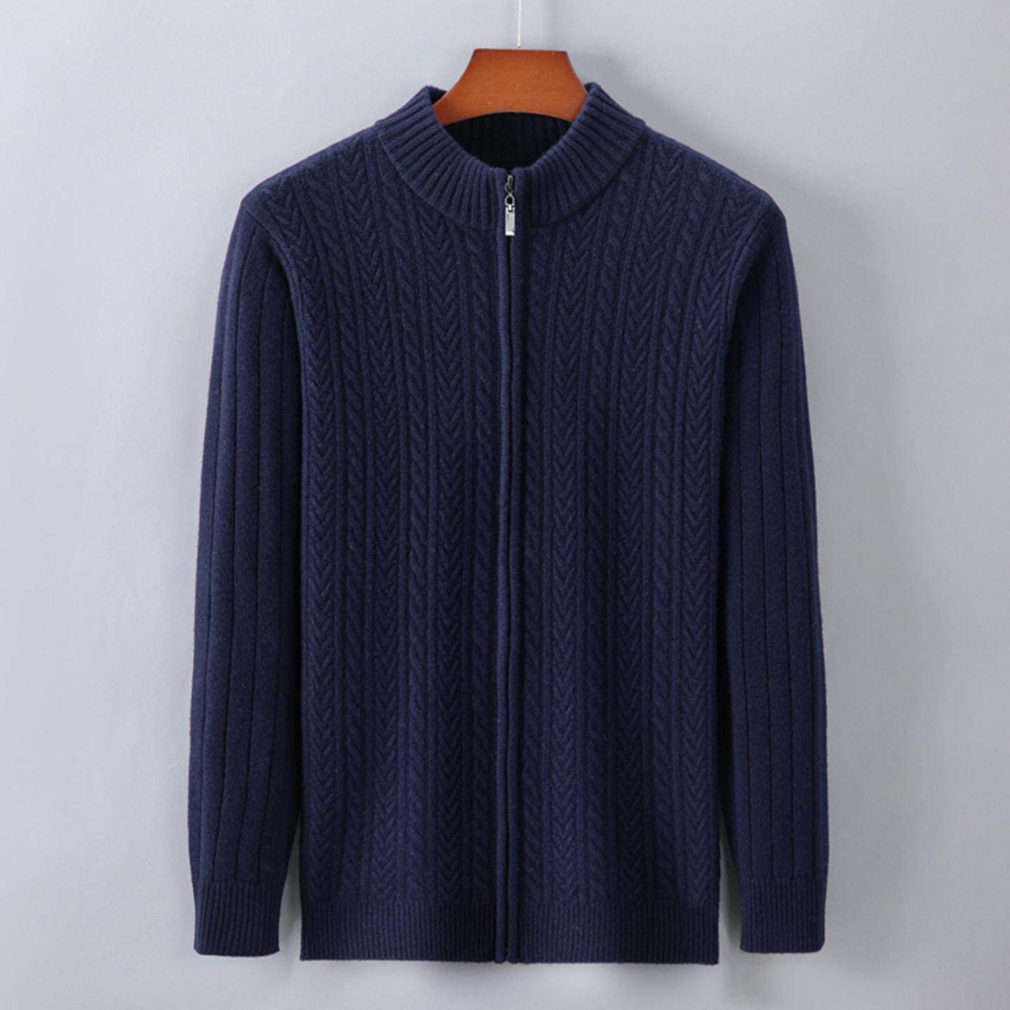 普洛克正品毛衫男加厚立领全羊毛针织外套中老年爸爸拉链外穿毛衣