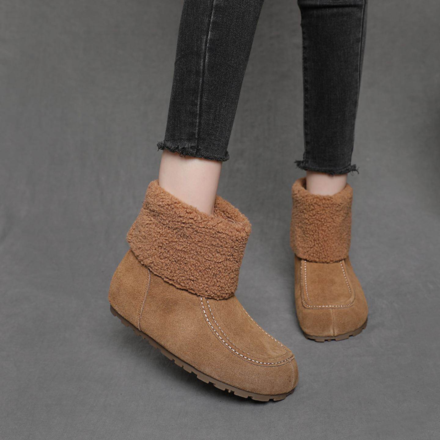 普洛克正品头雪地靴加绒保暖毛毛棉靴平底内增高勃肯短靴短筒棉鞋