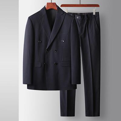 普洛克男装新款 西服套装新青双排扣轻奢商务婚礼西装套装高外套