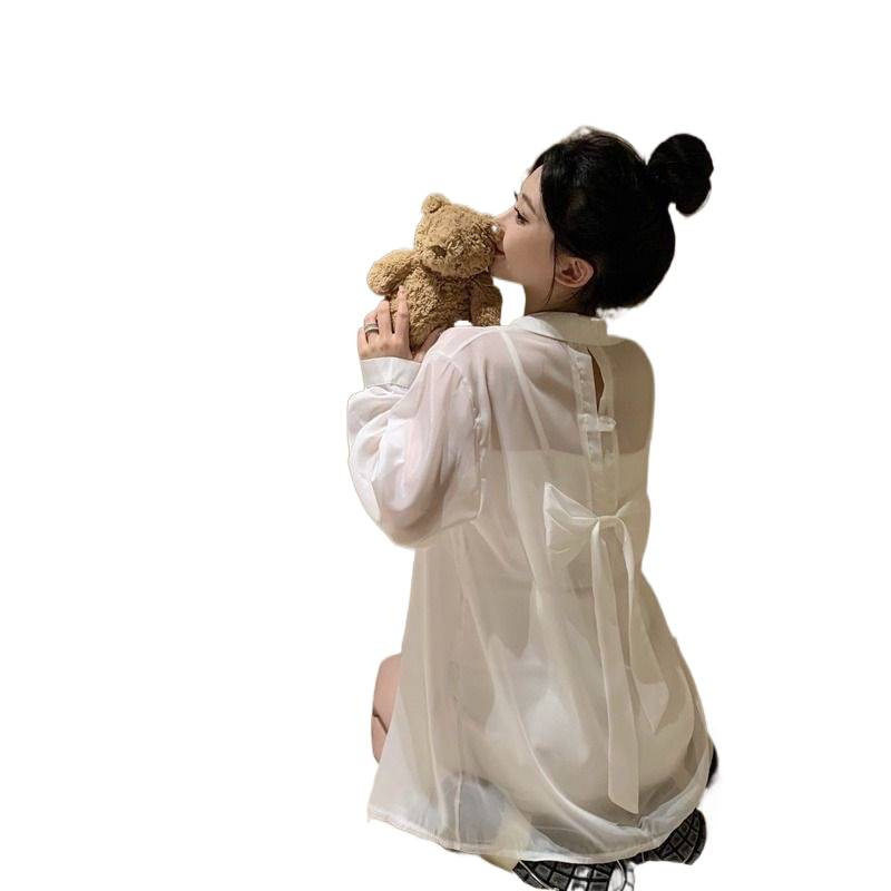 设计感蝴蝶结防晒开衫薄款女衬衫毛针织衫