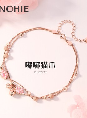 银千惠纯银猫爪铃铛脚链女2024新款潮性感脚环足链脚绳生日礼物