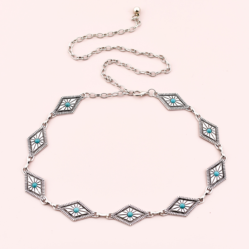 女士雕花古银金属民族风腰链