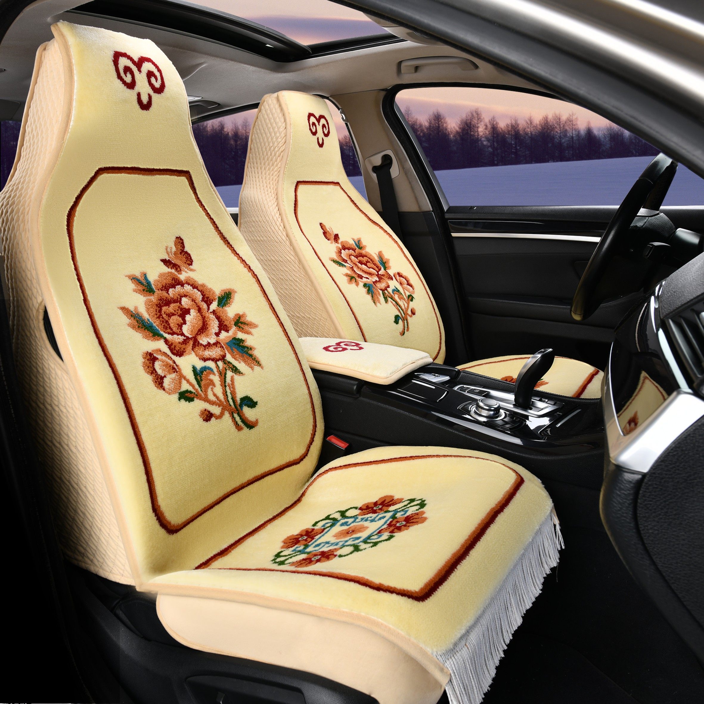 羊毛混纺汽车坐垫加厚地毯式仿手工毛垫全包运动座椅长安比亚迪