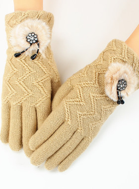 S7冬季保暖手套女可爱卡通防水防寒骑车开车兔毛毛线防滑手套加厚