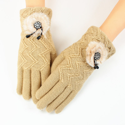 S7冬季保暖手套女可爱卡通防水防寒骑车开车兔毛毛线防滑手套加厚