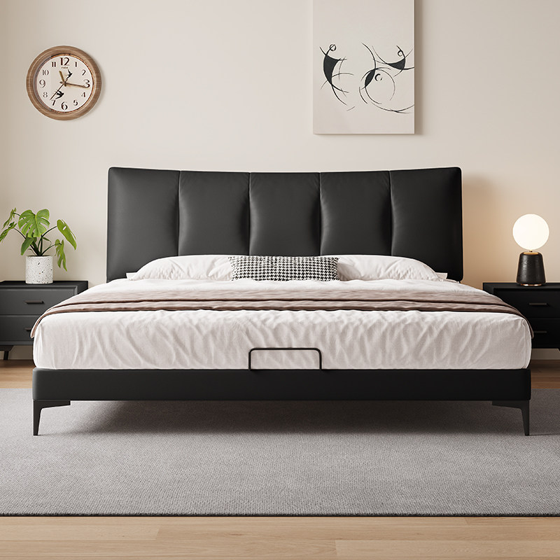 意式轻奢极简黑色真皮床现代简约主卧大床软包婚床2026新款双人床