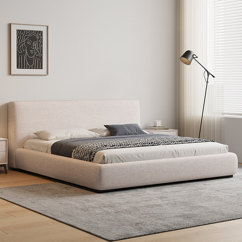 意式极简可拆洗棉麻布艺床豆腐块