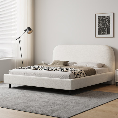 奶油风棉麻布艺床可拆洗双人床