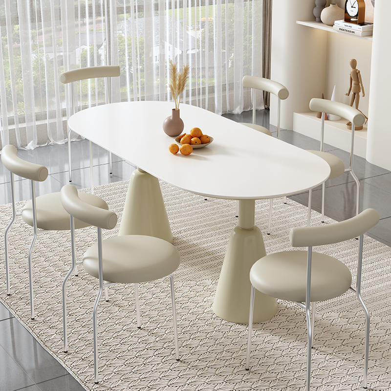 法式轻奢奶油风岩板餐桌椅组合小户型异形家用长方形饭桌圣杯餐桌