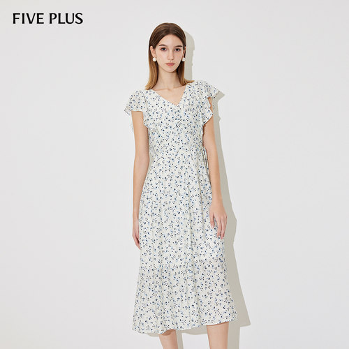 连衣裙碎花高腰荷叶FivePlus