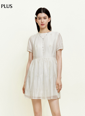 FIVE PLUS女夏装波嬉风莱赛尔立体装饰设计连衣裙女装